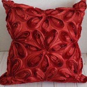 Red Satin Ribbon Flower Pillow